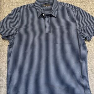 Michael Kors Blue and Navy Striped Cotton Short-Sleeve Shirt,XXL